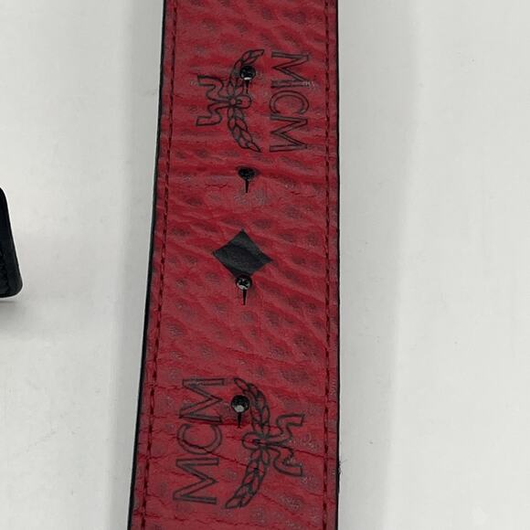 MCM Claus Red Visetos 24k Rolled Gold Buckle Belt Logo On Leather AS IS DAMAGED - Picture 13 of 16